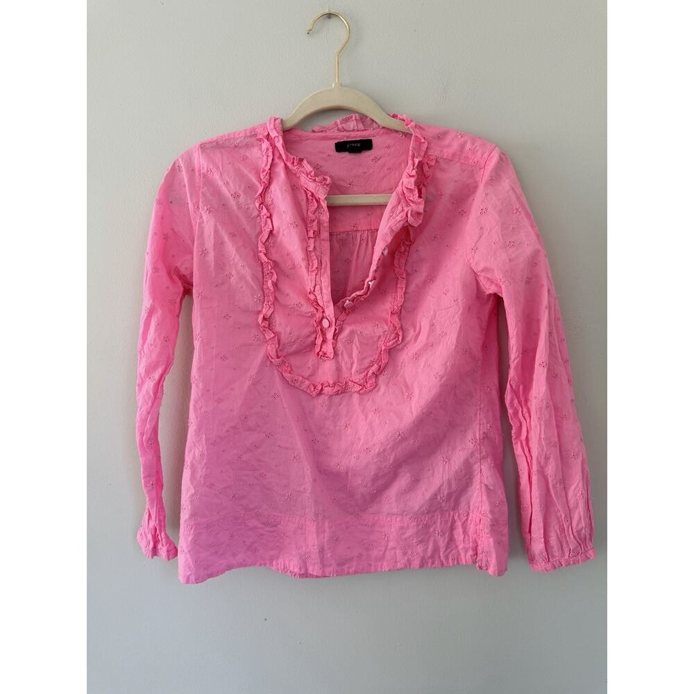 J. Crew Women’s Top Long Sleeve Ruffle Shirt Blouse Floral Eyelet Size XS Pink